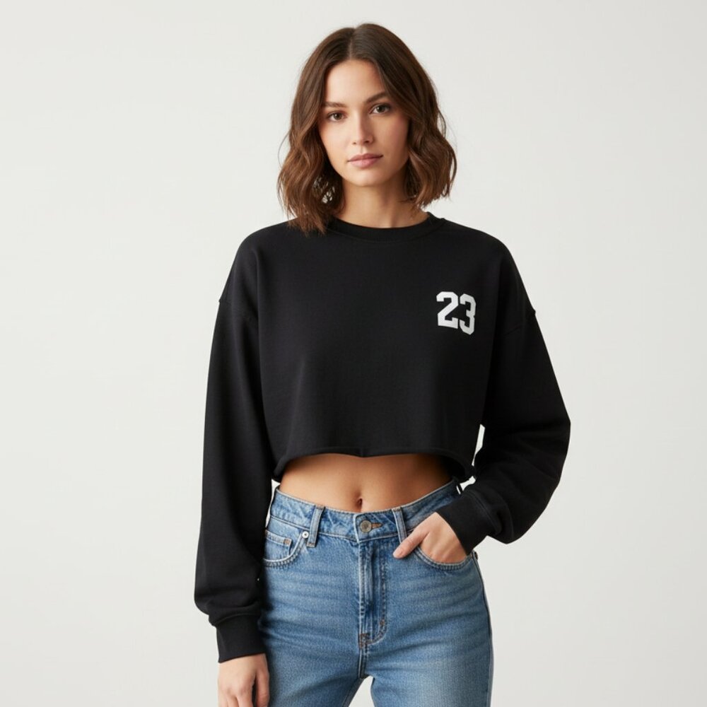 Windsor M Crop Sweatshirt Top LS Blue Sunday Leisure Graphic Oversized Y2K Indie